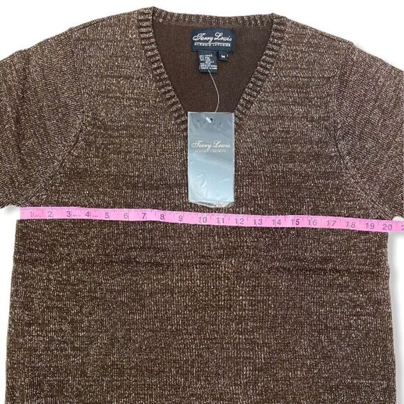 Vintage Terry Lewis Classic Luxuries Brown Metallic Wool Blend V-Neck Sweater - Picture 10 of 13